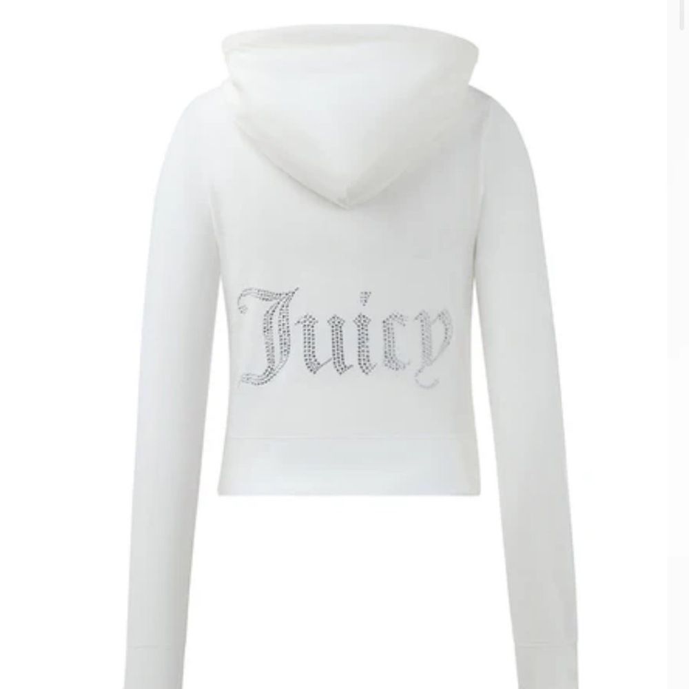Juicy Couture Hoodie - OG Big Bling Velour zip up - white, size medium